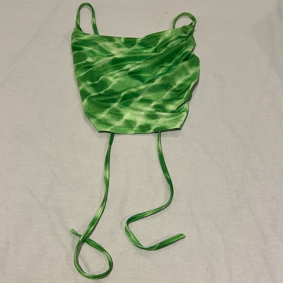 shein lace up back cami green tie dye polyester y2k indie trendy blouse crop xs - Picture 4 of 6